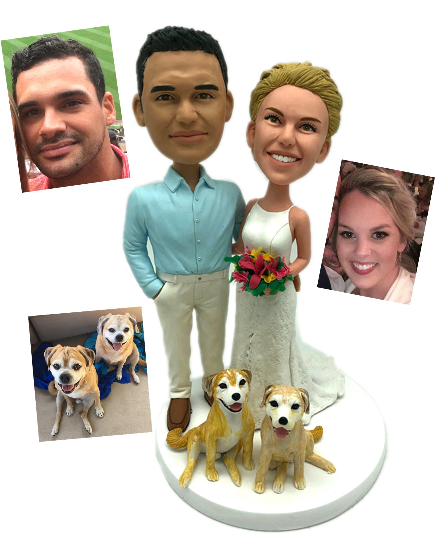 Custom cake toppers Classic wedding couple with 2 pets gifts